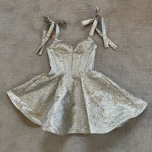 Custom Designer Rachel Allan Dress Silver/Gold Mini Pageant Corset Hourglass